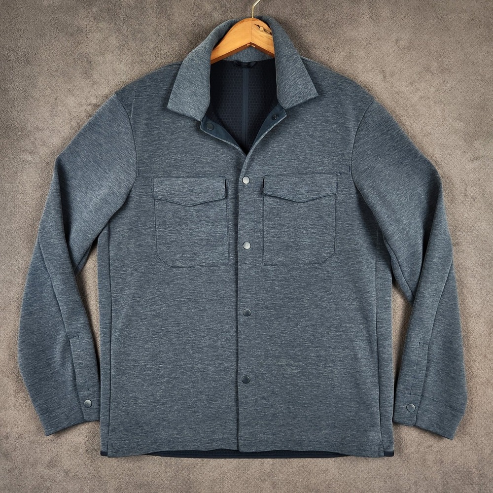 Lululemon Gridliner Fleece Overshirt Mens Small Blue Snap Front Tech Jacket